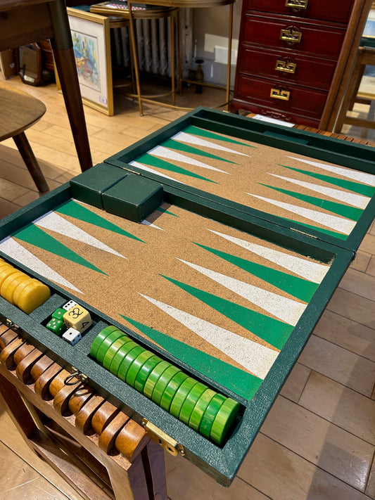 Vintage Bakelite Backgammon Set with Cork Board