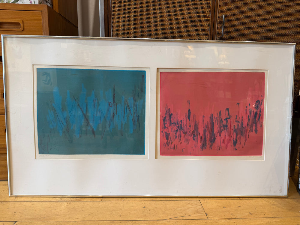 '83 Signed Kunis? Red and Blue Panel Abstract