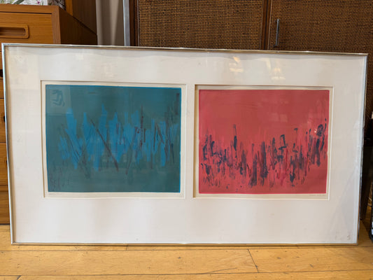 '83 Signed Kunis? Red and Blue Panel Abstract