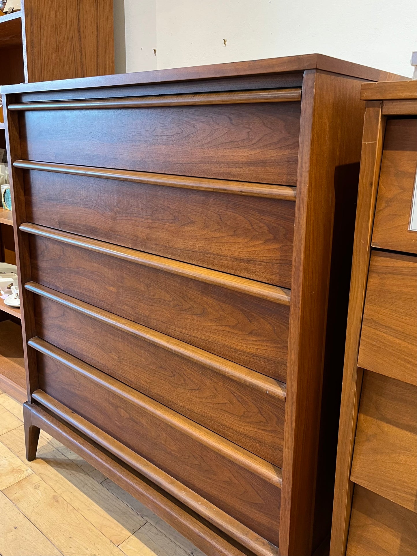 Walnut 5 Drawer Dresser with Wood Pulls