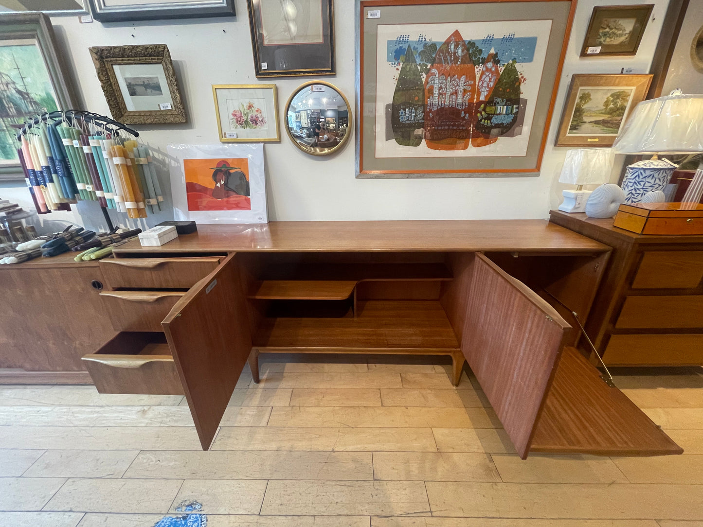 Long MidCentury Scottish Sideboard with Built in Bar Area