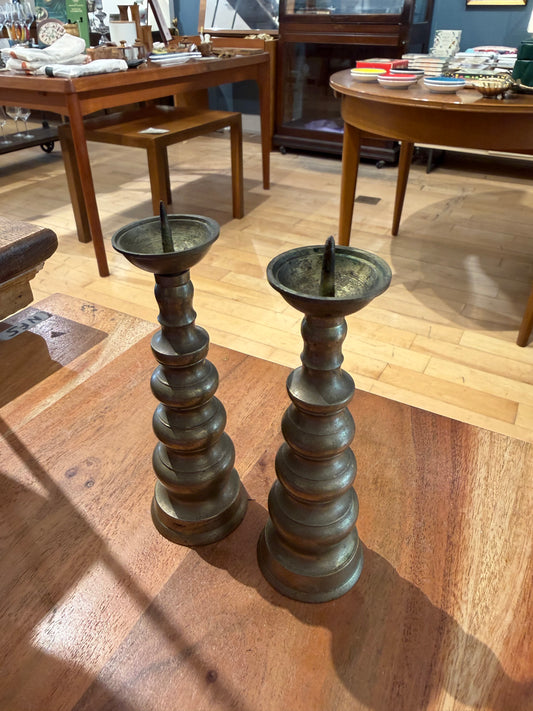 Pair of Brass Buddhist Altar Candlesticks