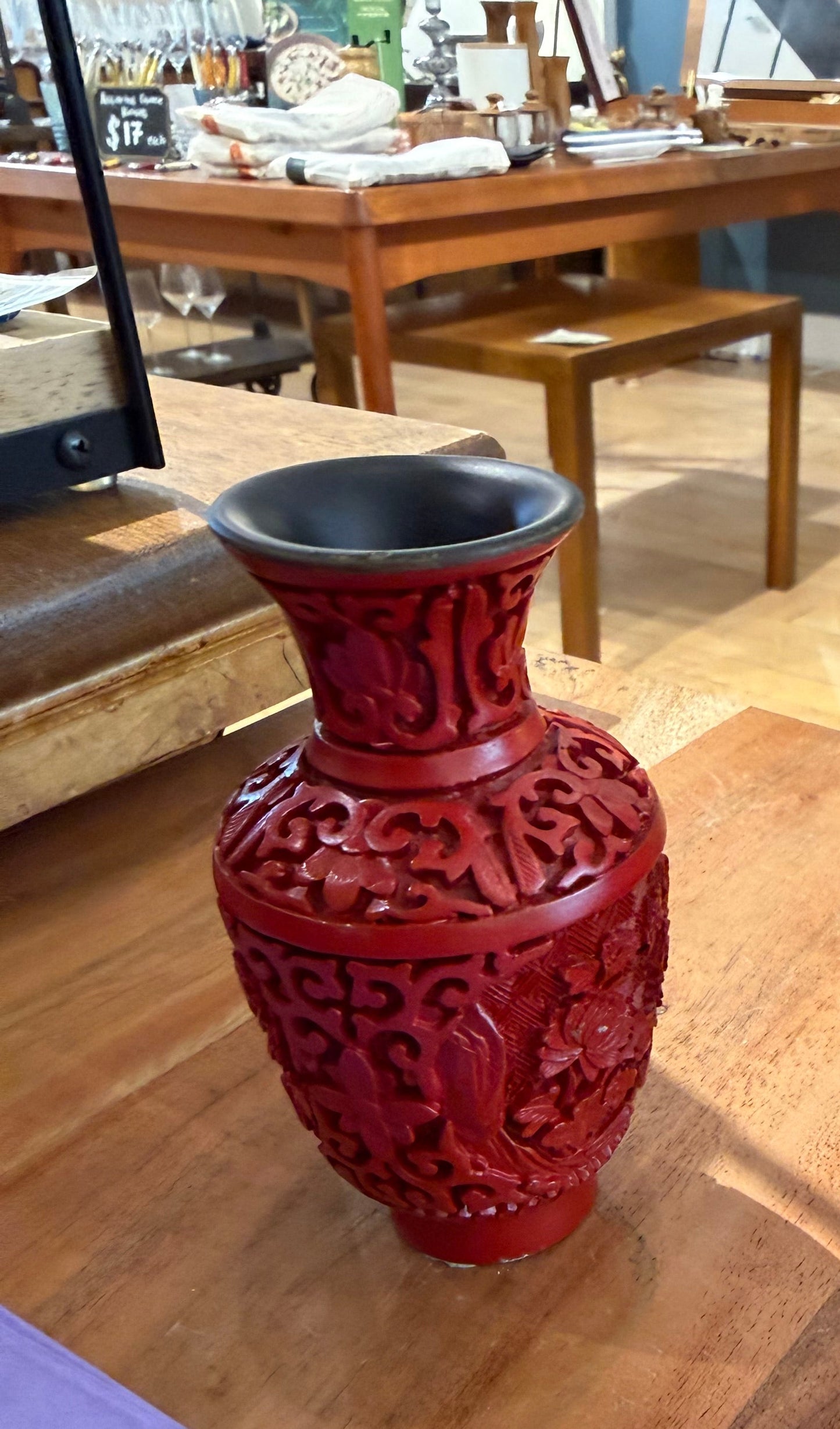 Small Carved Cinnabar Vase