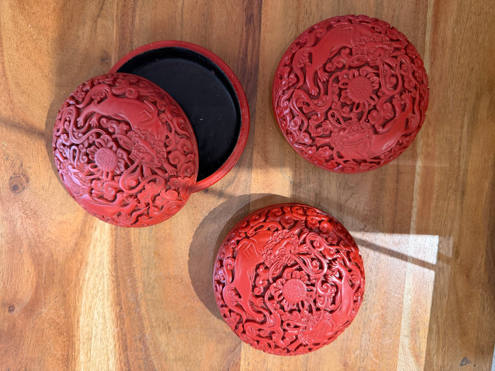 Small Round Cinnabar Trinket Box