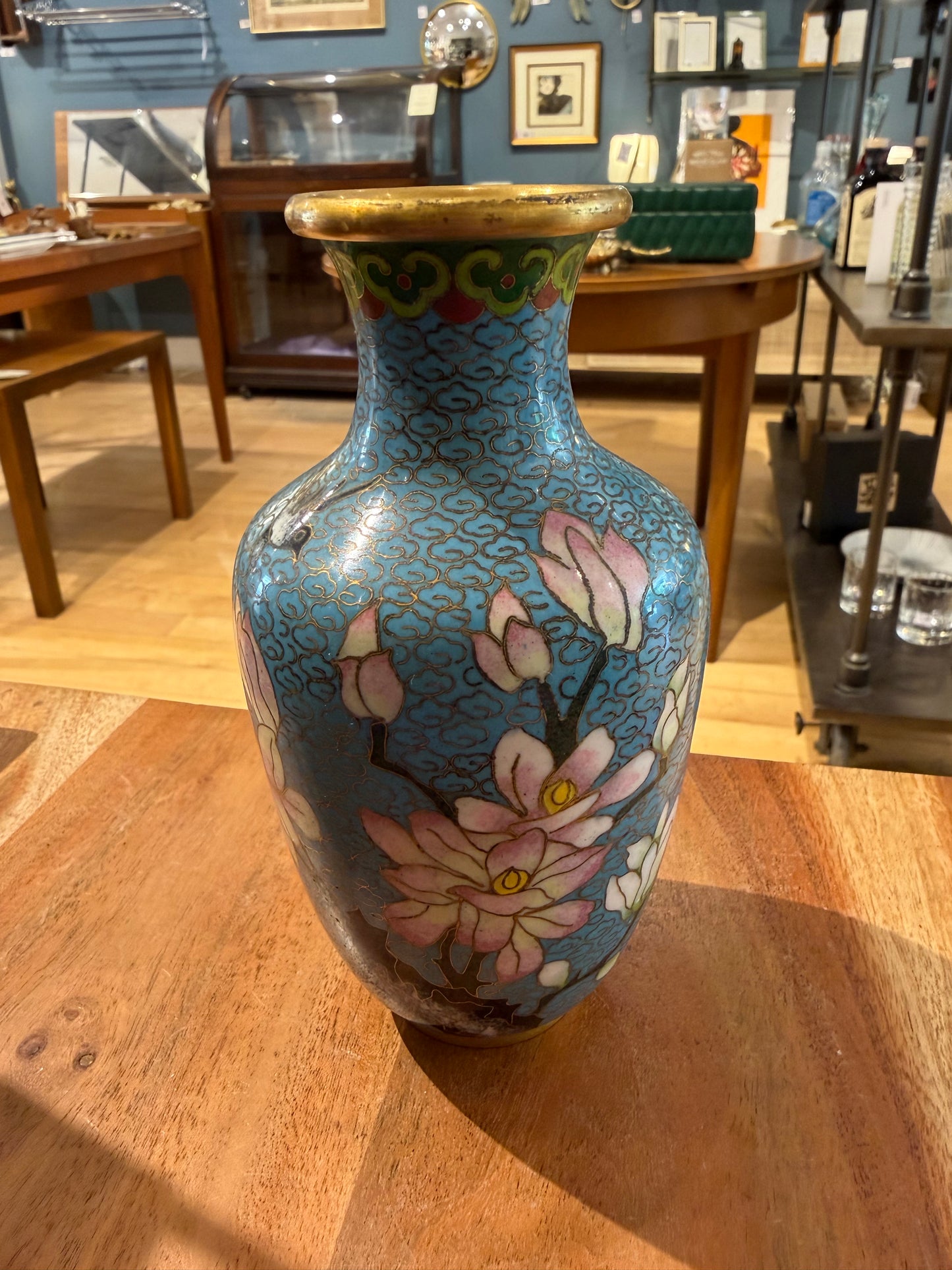 Medium Blue Cloisonne Vase