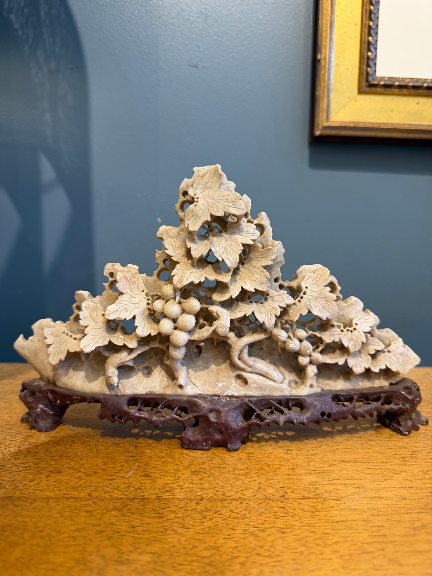 Carved Soapstone Grapes on Stand