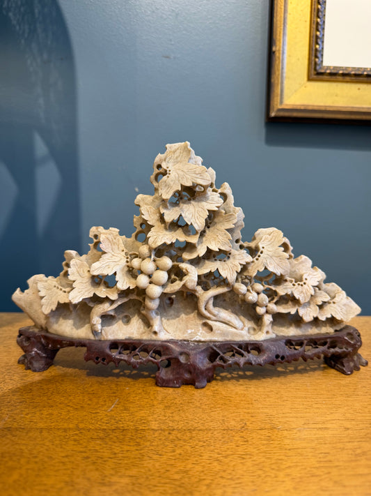Carved Soapstone Grapes on Stand