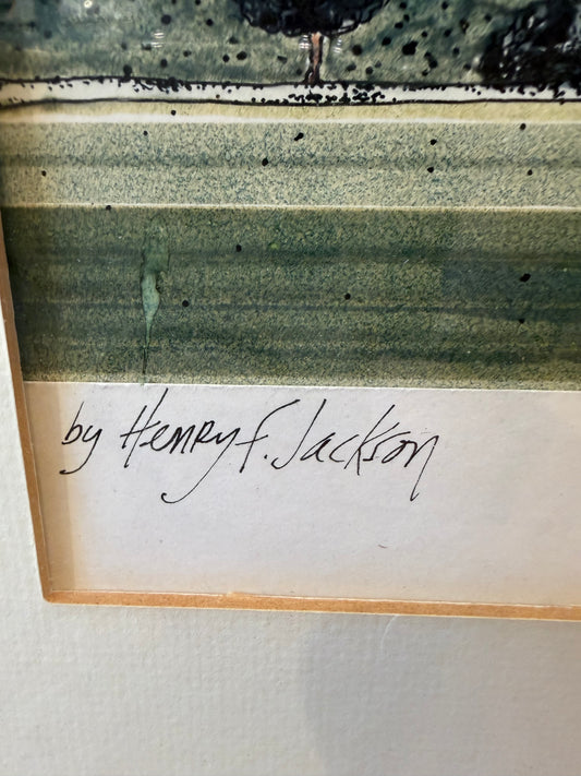 '80 Signed Henry F. Jackson Mountains Ink Drawing