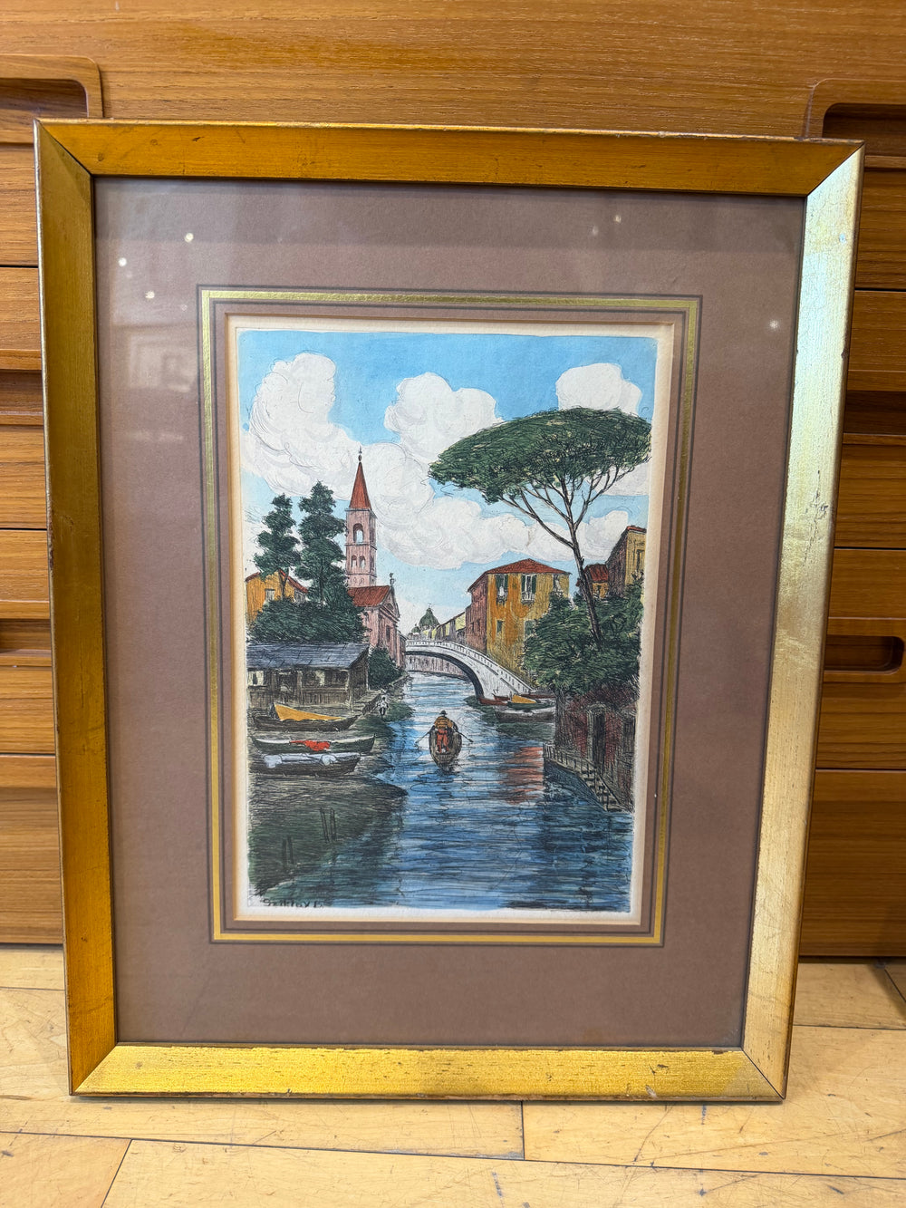 Bela Sziklay "Canals of Venice" Hand Colored Etching