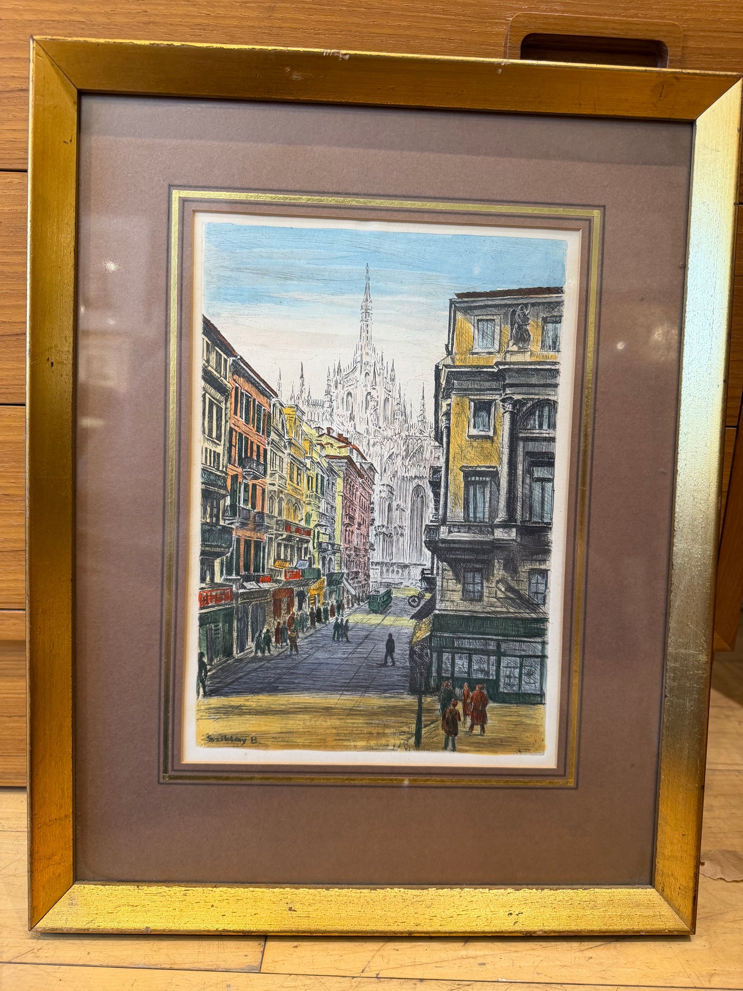 Bela Sziklay "Milan Cathedral" Hand Colored Etching