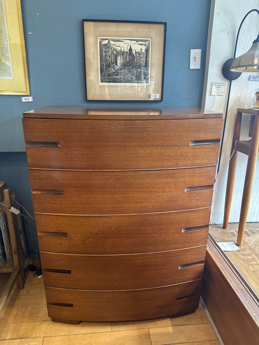 Walnut Tall Curved Front Dresser with Inverted Pulls