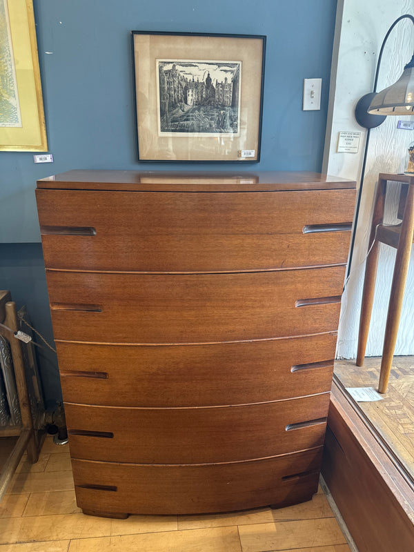 Walnut Tall Curved Front Dresser with Inverted Pulls