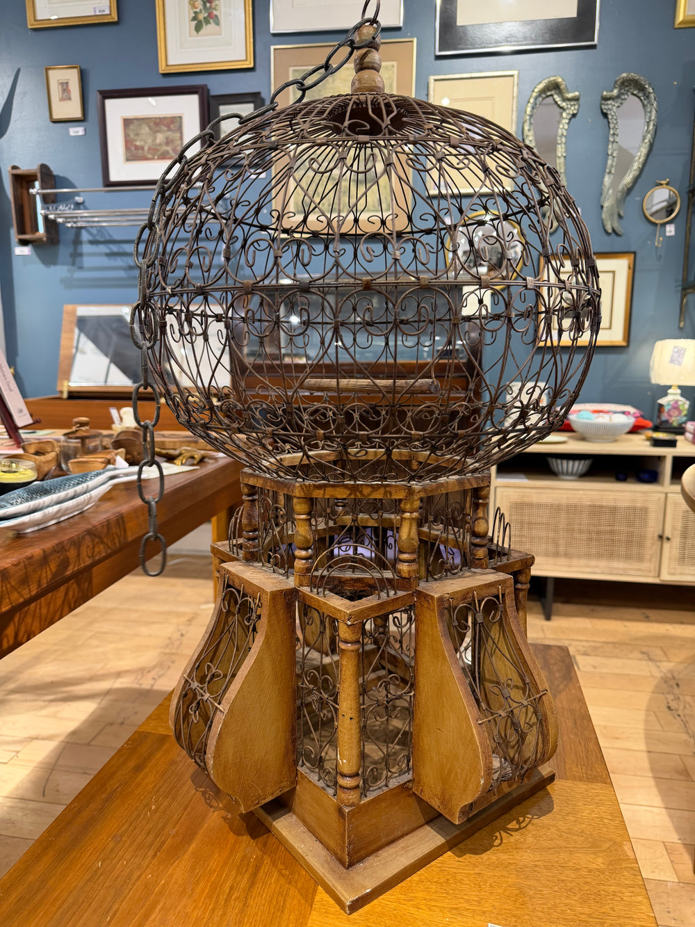 Victorian Air Balloon Shaped Metal and Wood Bird Cage