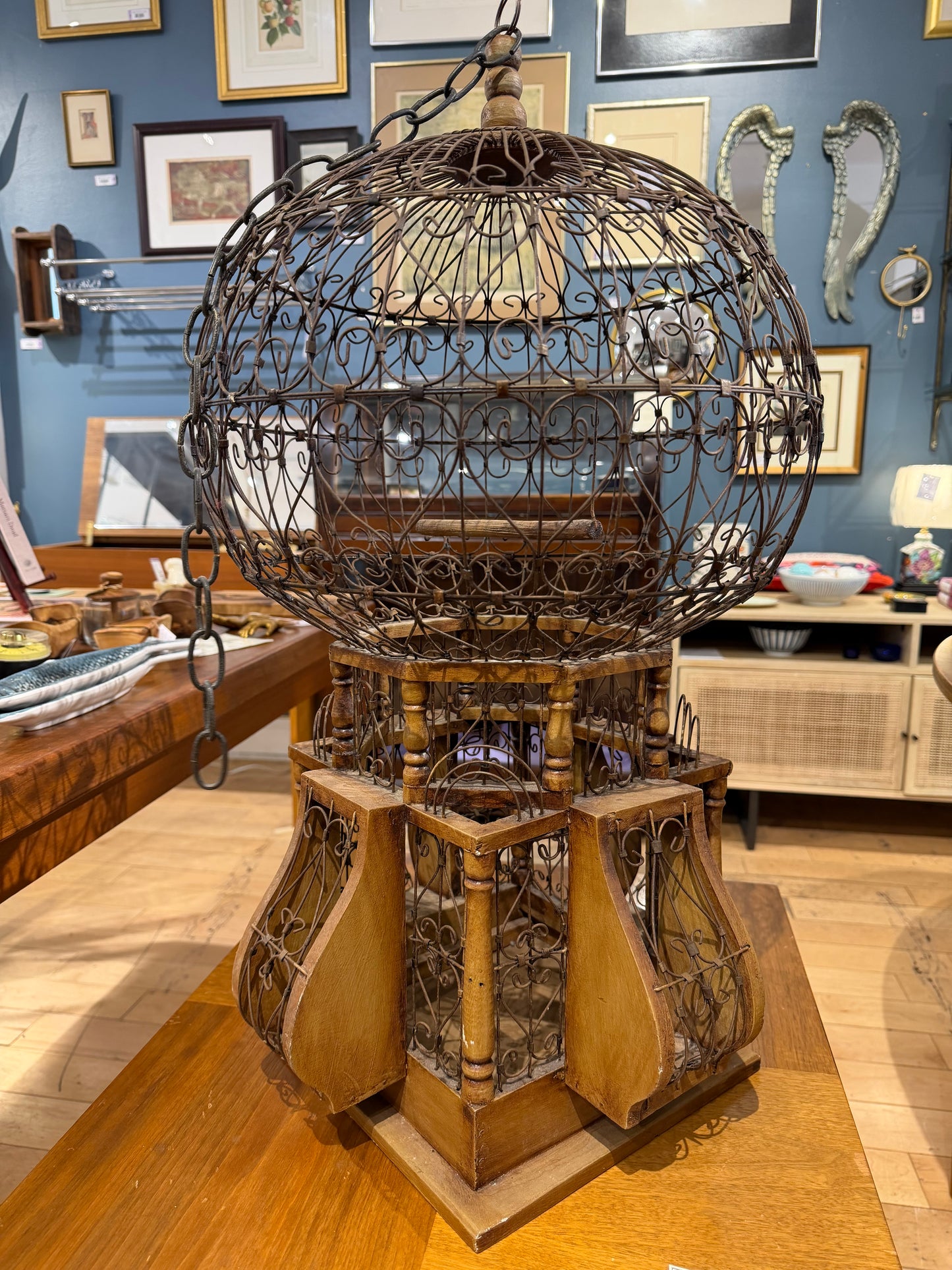 Victorian Air Balloon Shaped Metal and Wood Bird Cage