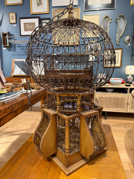 Victorian Air Balloon Shaped Metal and Wood Bird Cage