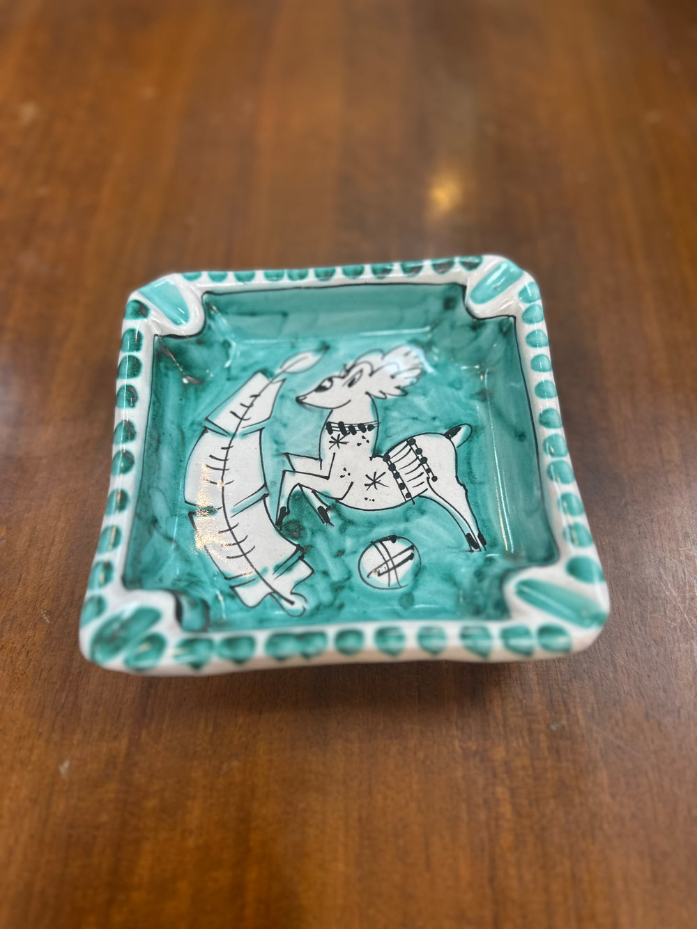 Italian Painted Square Ceramic Ashtray