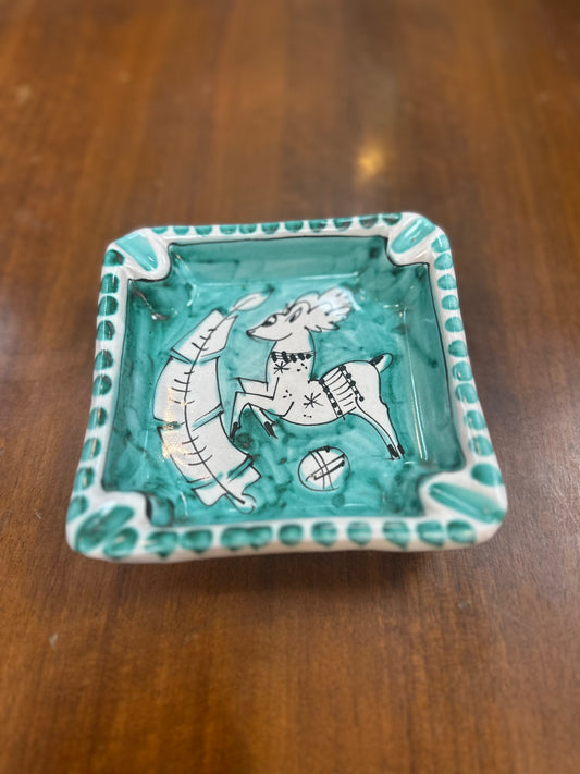 Italian Painted Square Ceramic Ashtray