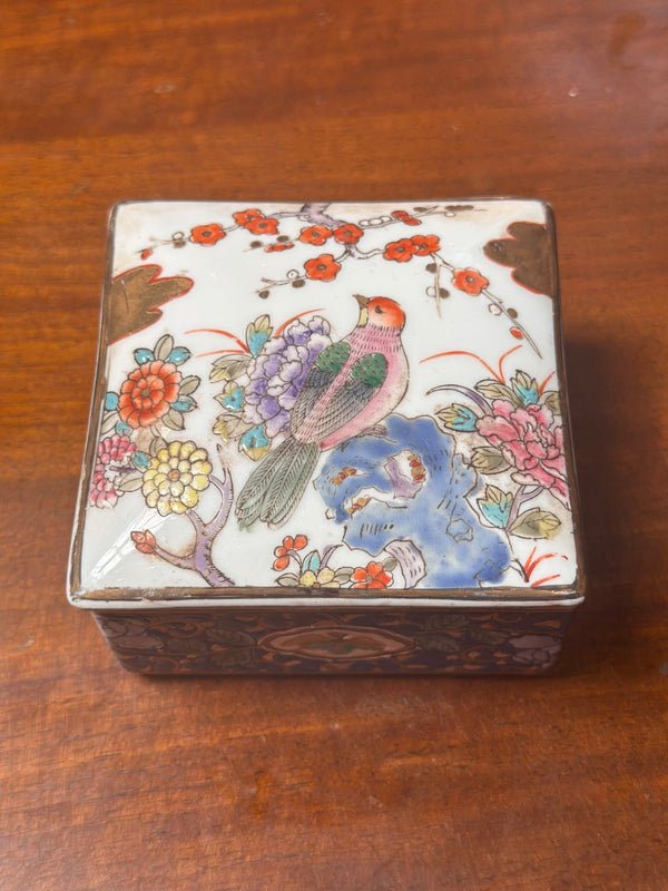 Square Porcelain Box with Bird