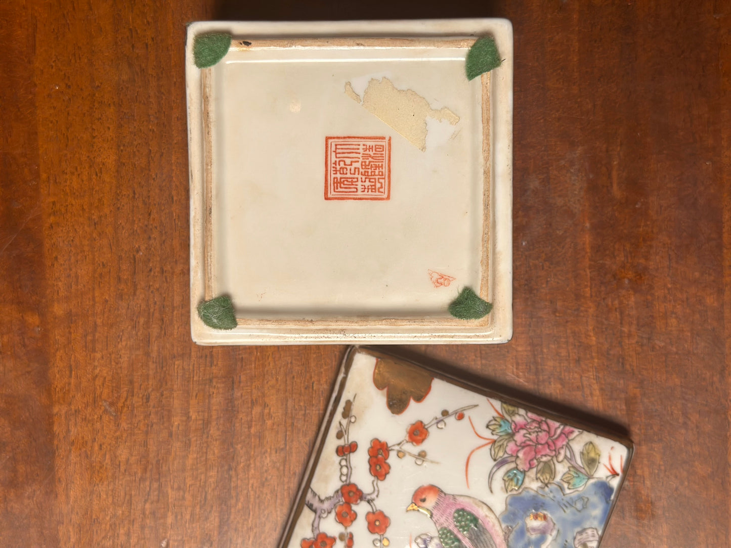 Square Porcelain Box with Bird