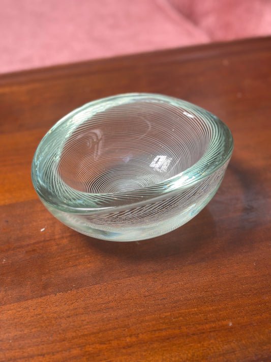 Aqua Glass Bowl with Spiral Design
