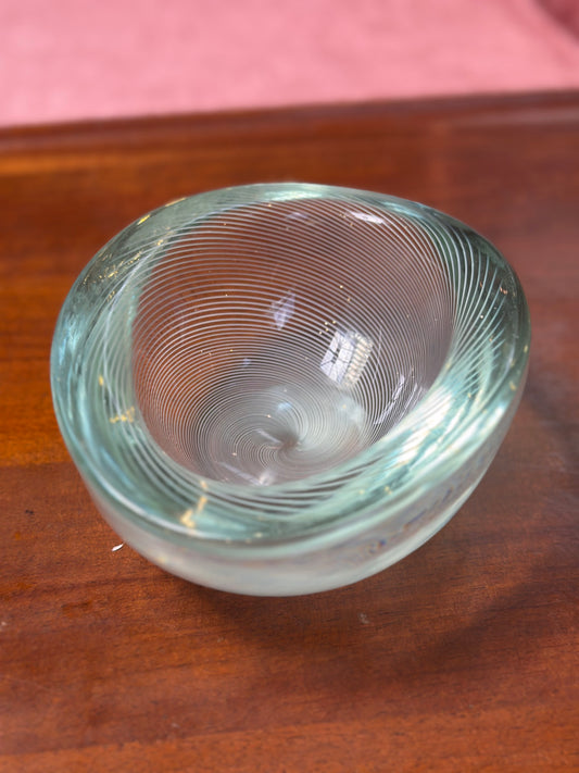 Aqua Glass Bowl with Spiral Design