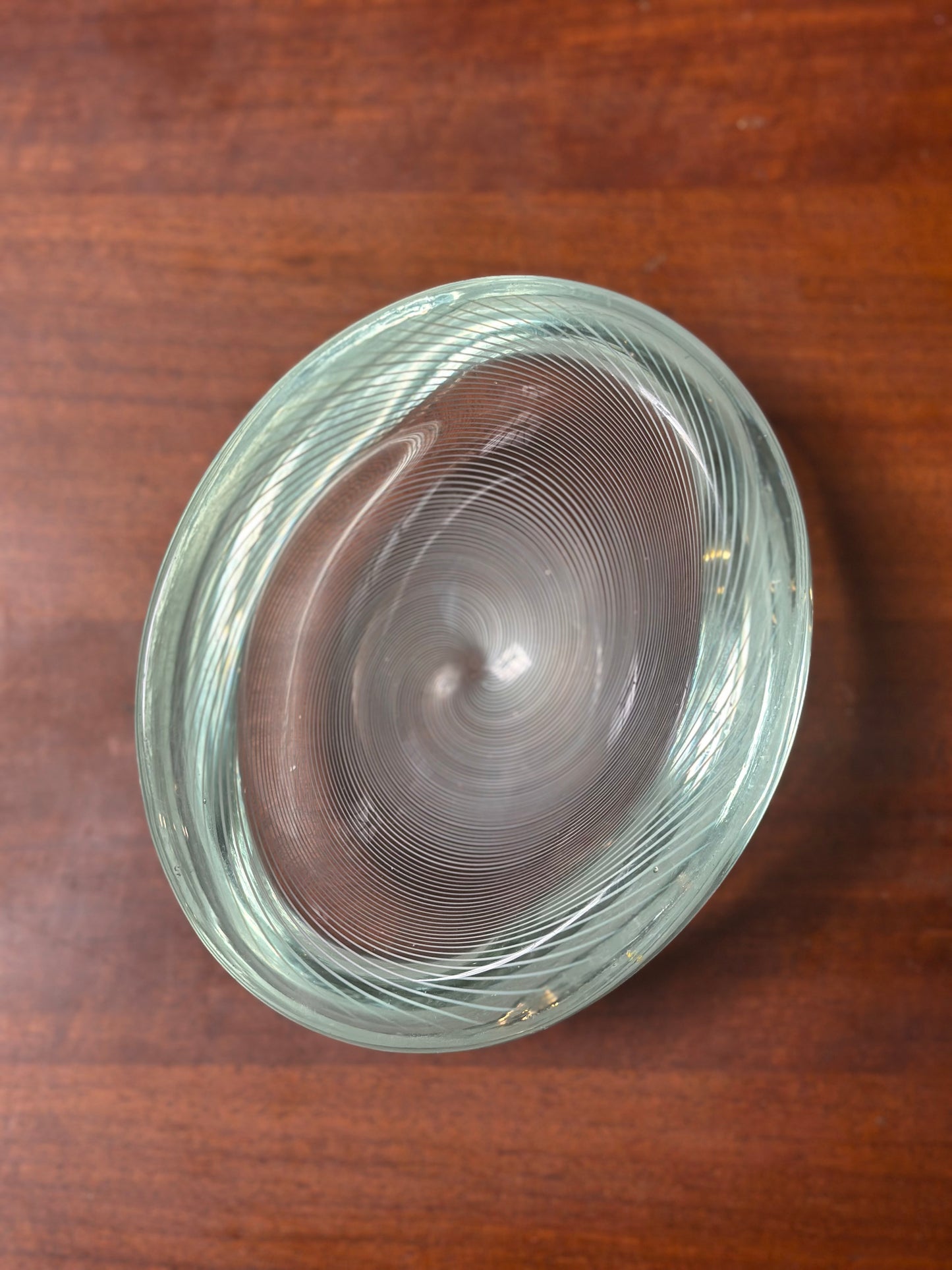 Aqua Glass Bowl with Spiral Design
