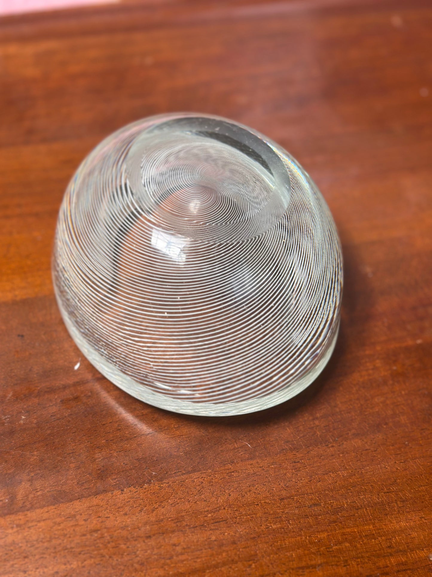 Aqua Glass Bowl with Spiral Design