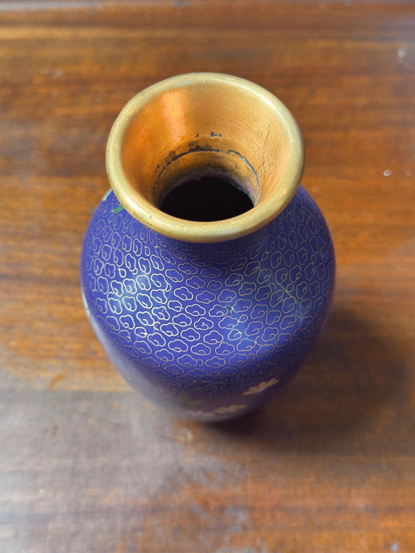 Blue Cloisonne Vase with Pink Peony