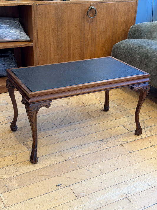 Small Wood Coffee Table with Black Leather Top