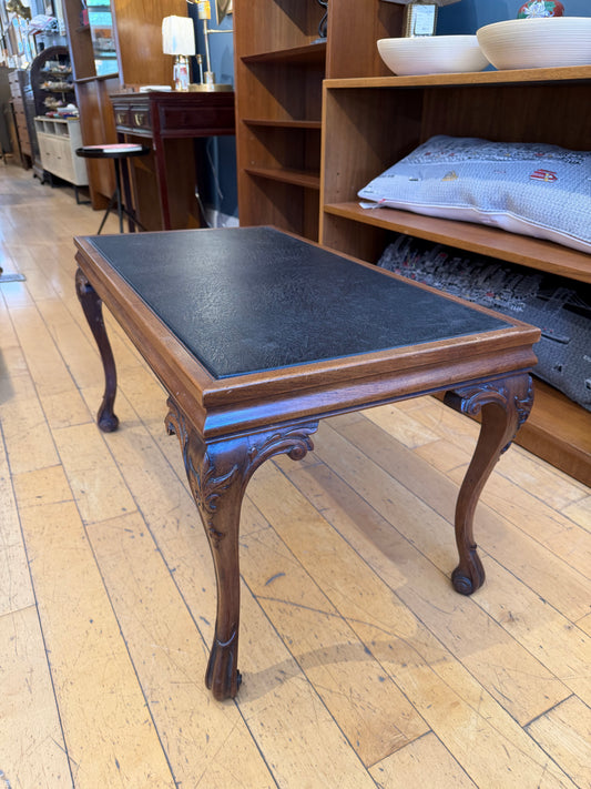 Small Wood Coffee Table with Black Leather Top
