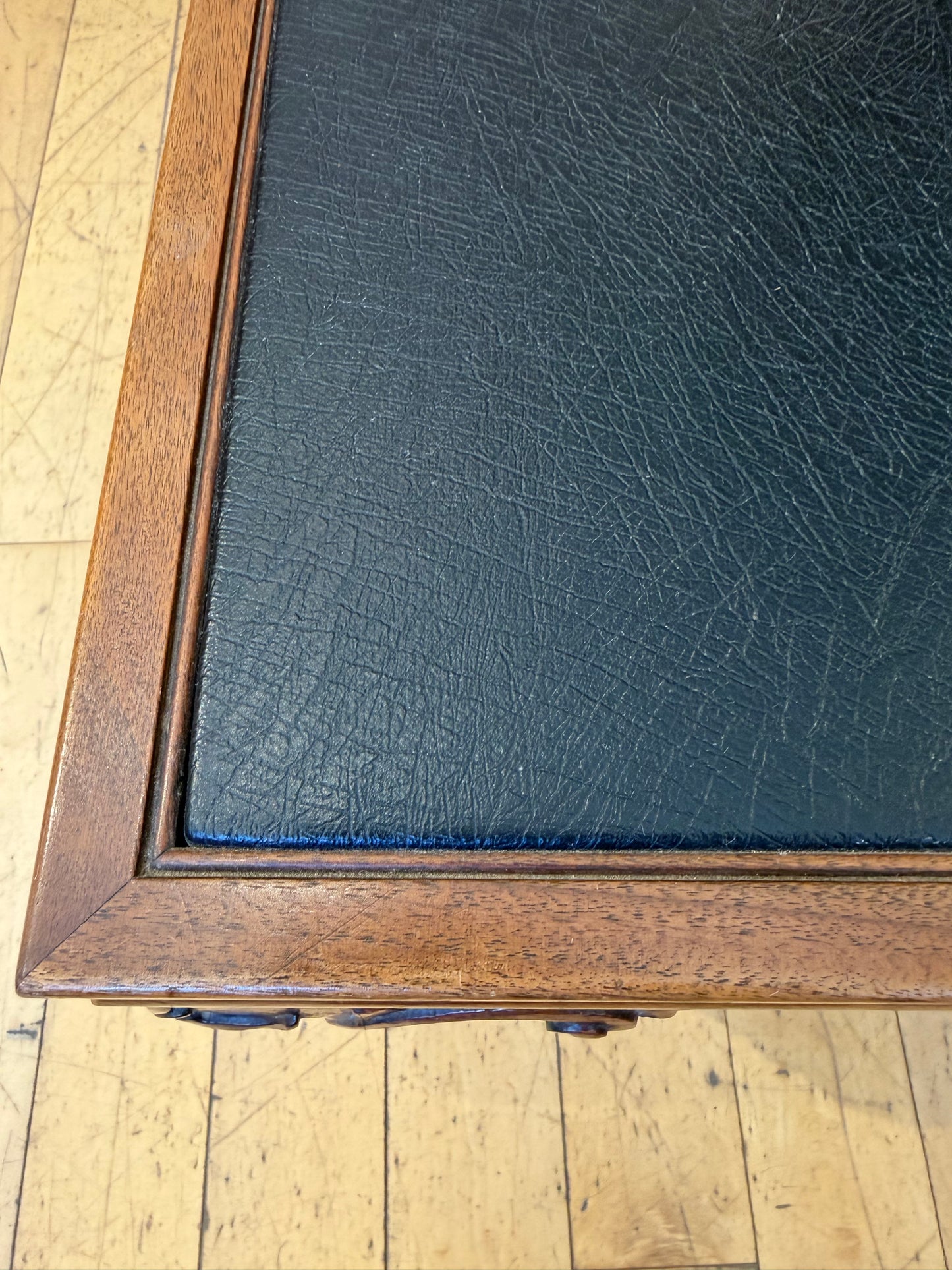 Small Wood Coffee Table with Black Leather Top
