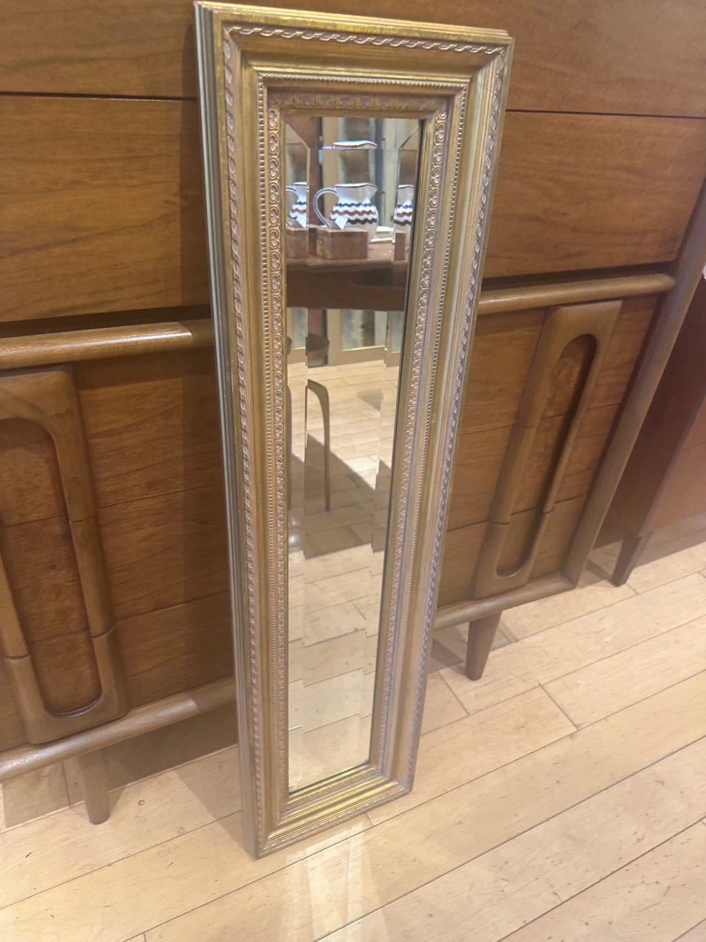 Narrow Vertical Mirror with Gold Frame