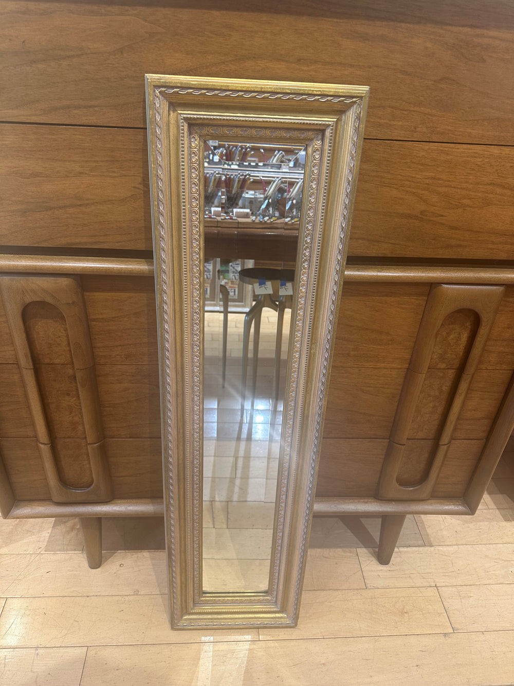 Narrow Vertical Mirror with Gold Frame