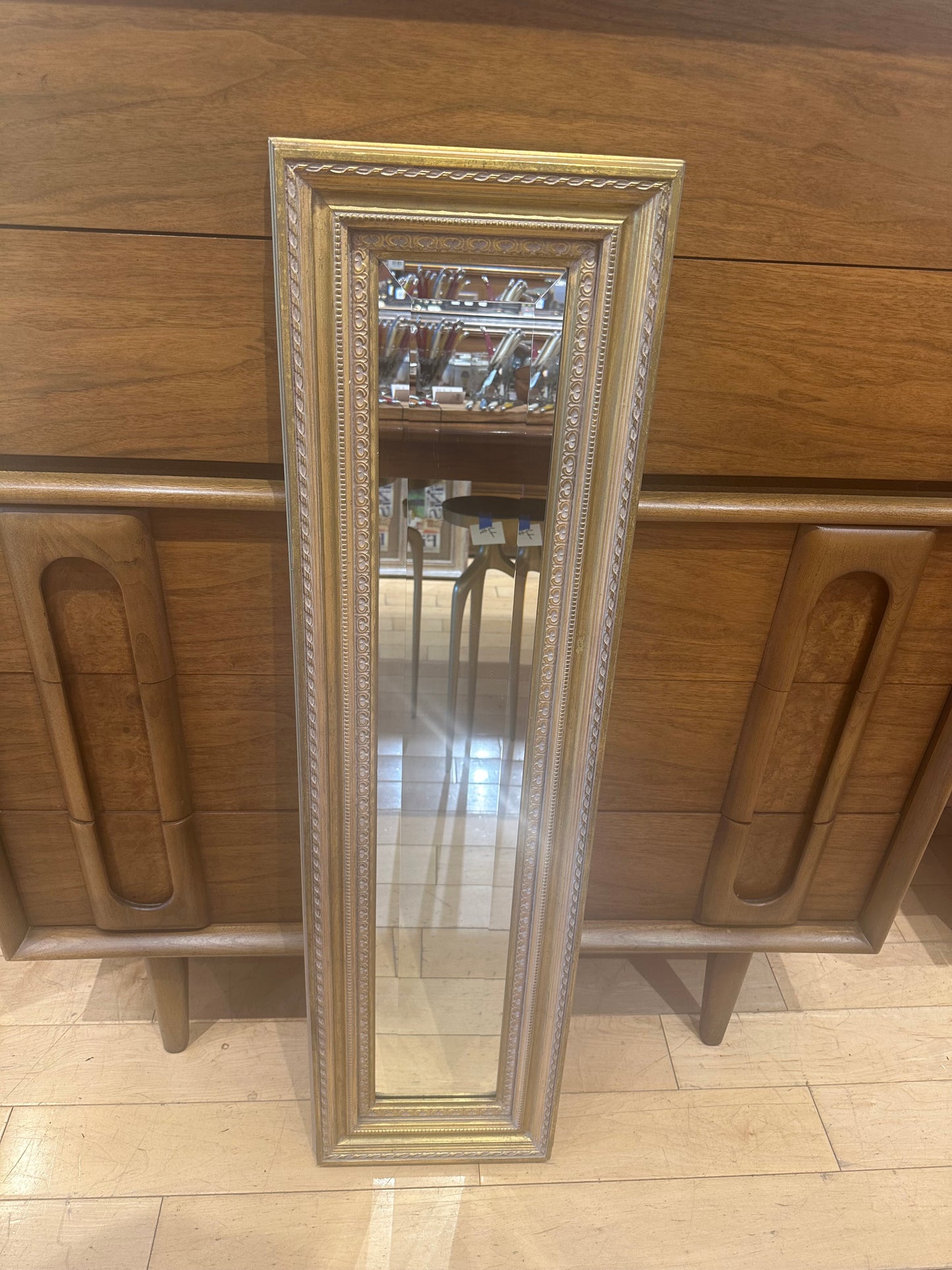 Narrow Vertical Mirror with Gold Frame