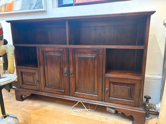 Narrow Wood Console with 4 Cabinet Doors