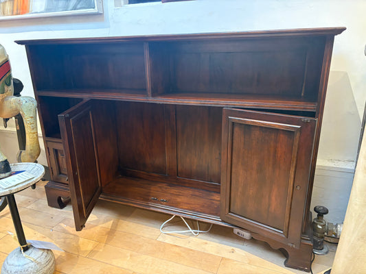 Narrow Wood Console with 4 Cabinet Doors