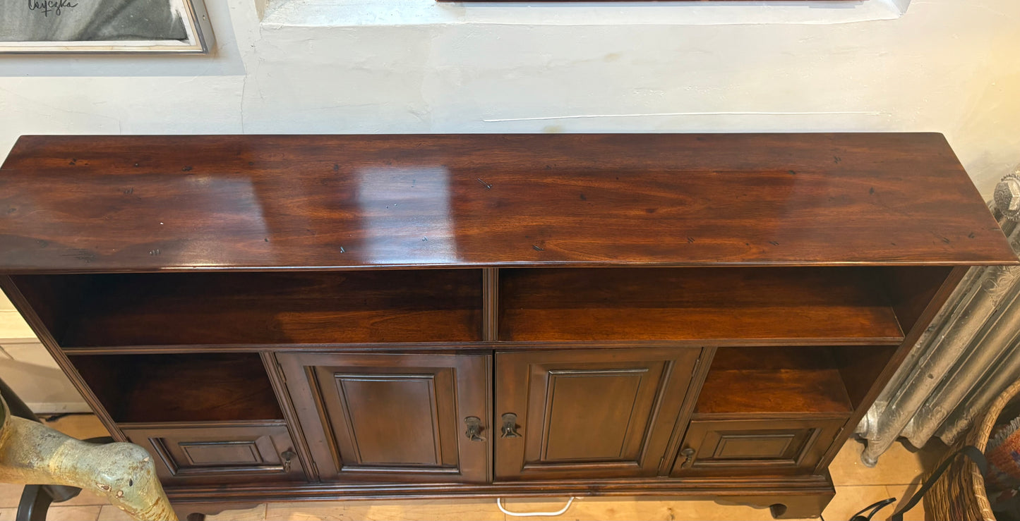 Narrow Wood Console with 4 Cabinet Doors