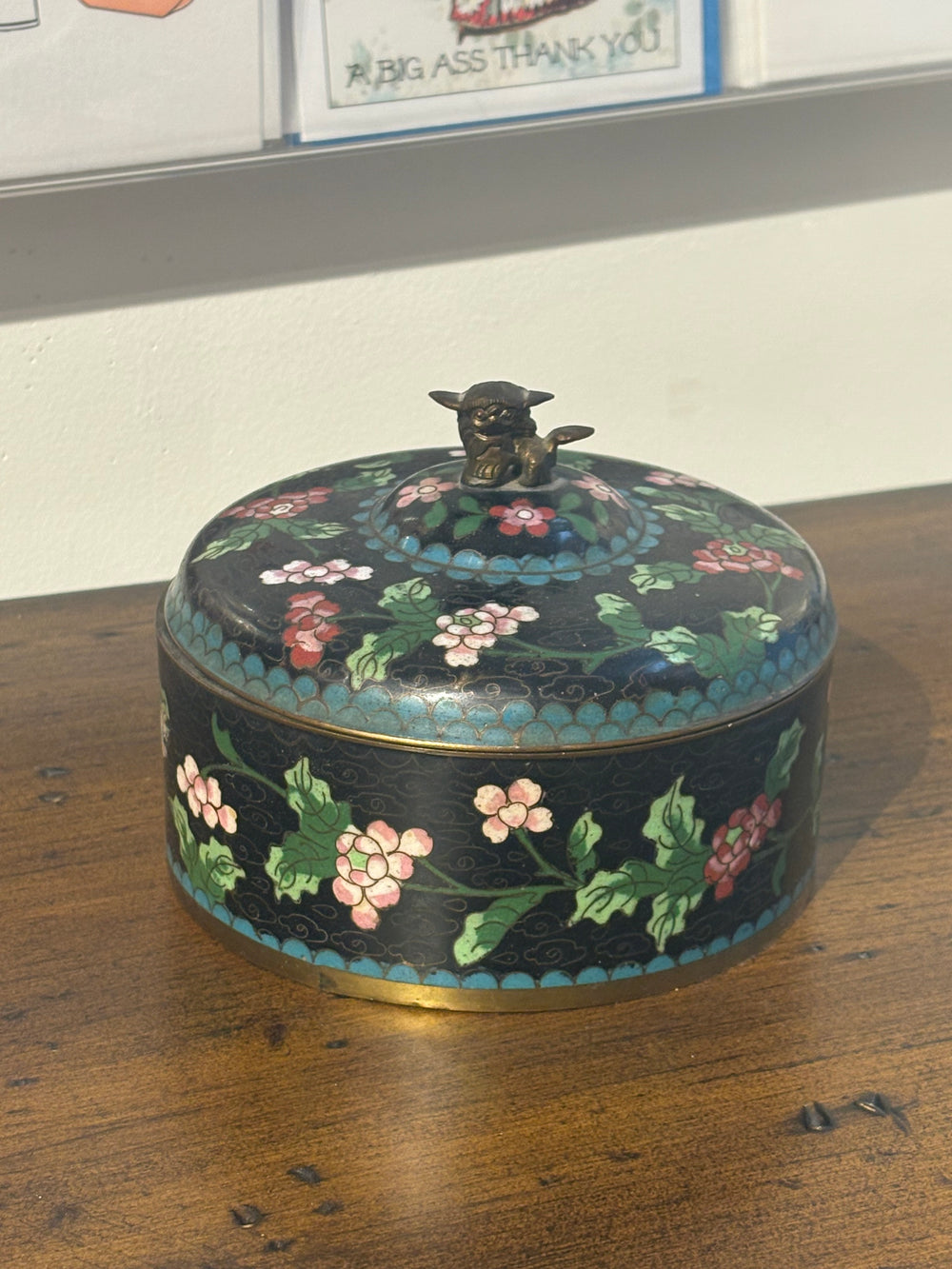 Round Cloisonne Box with Creature Topper