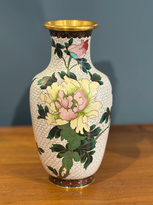 Large White Cloisonné Vase