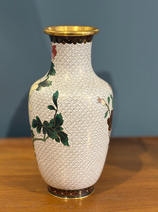 Large White Cloisonné Vase