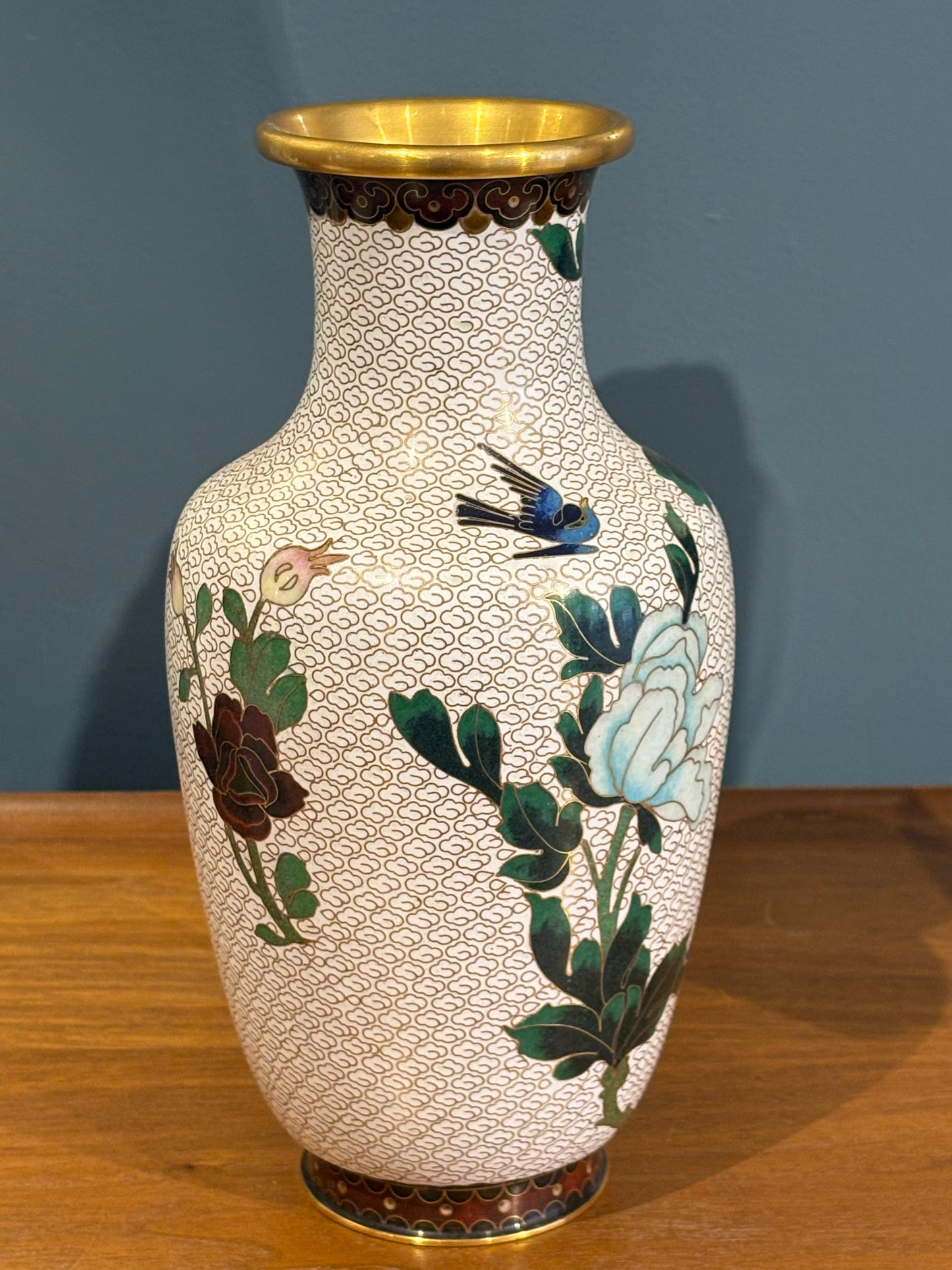 Large White Cloisonné Vase