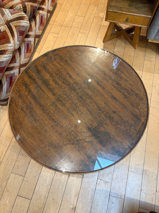 Italian Round Wood & Glass Top Coffee Table