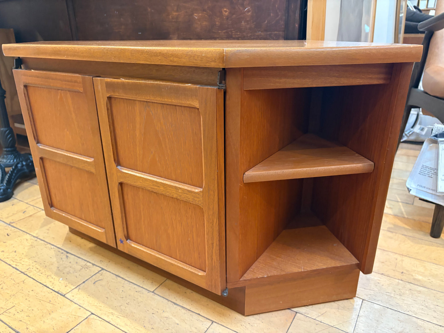 Teak Short Hexagonal Cabinet with Shelves