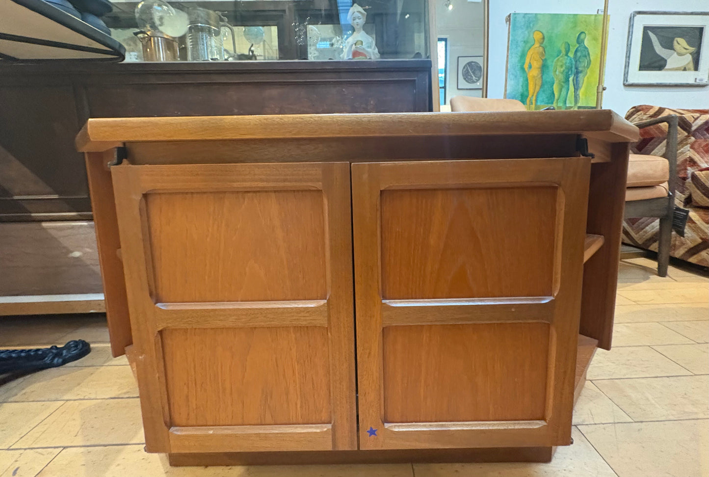 Teak Short Hexagonal Cabinet with Shelves