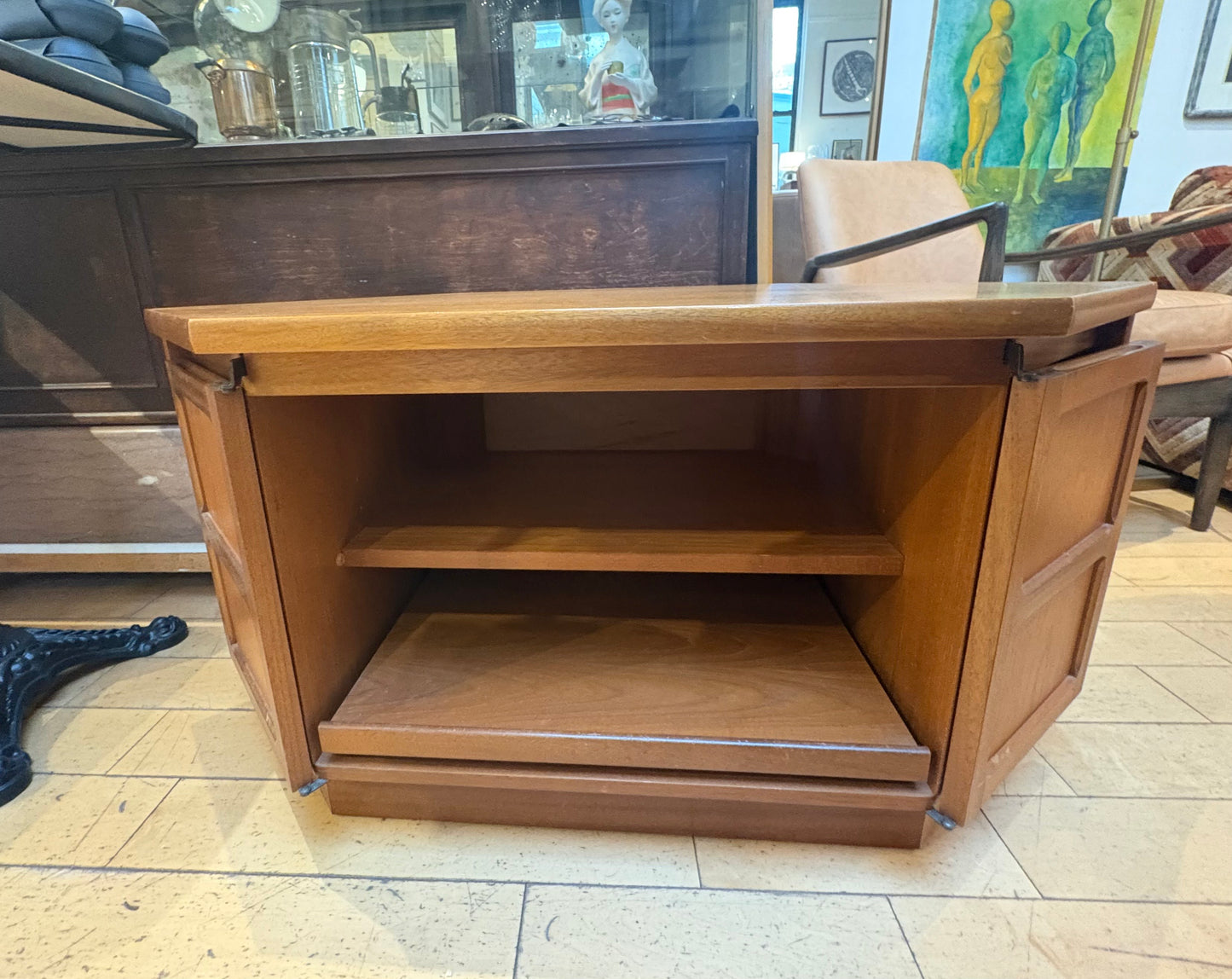 Teak Short Hexagonal Cabinet with Shelves