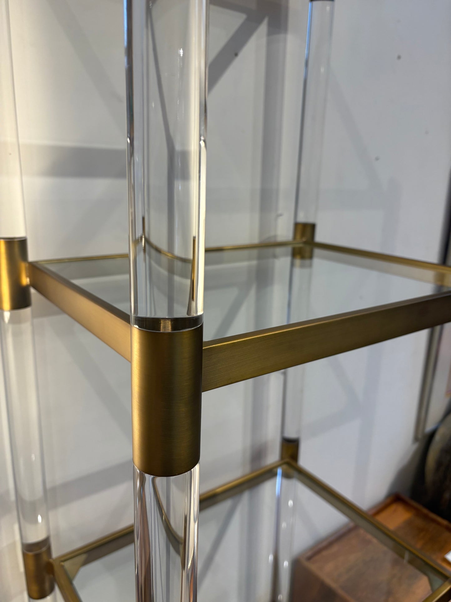 Lucite Brass and Glass Narrow Etagere