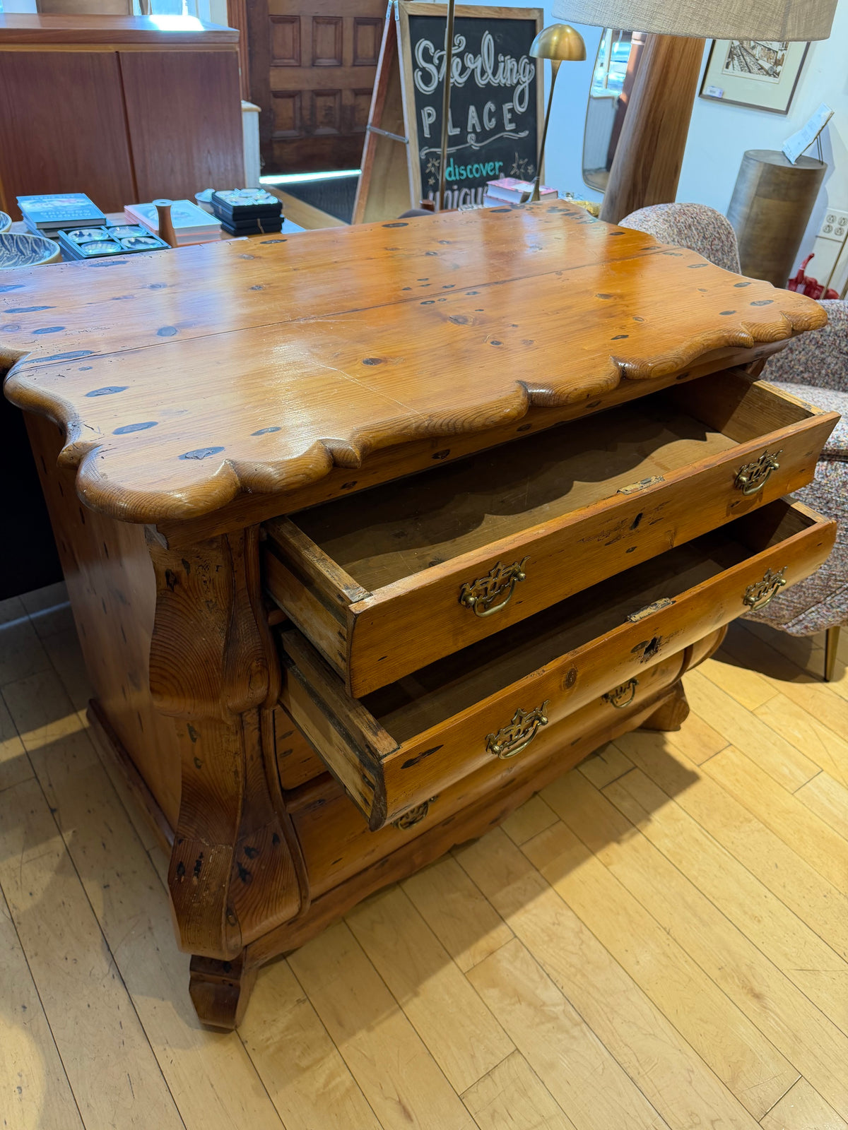 Antique European Pine Curved Dresser