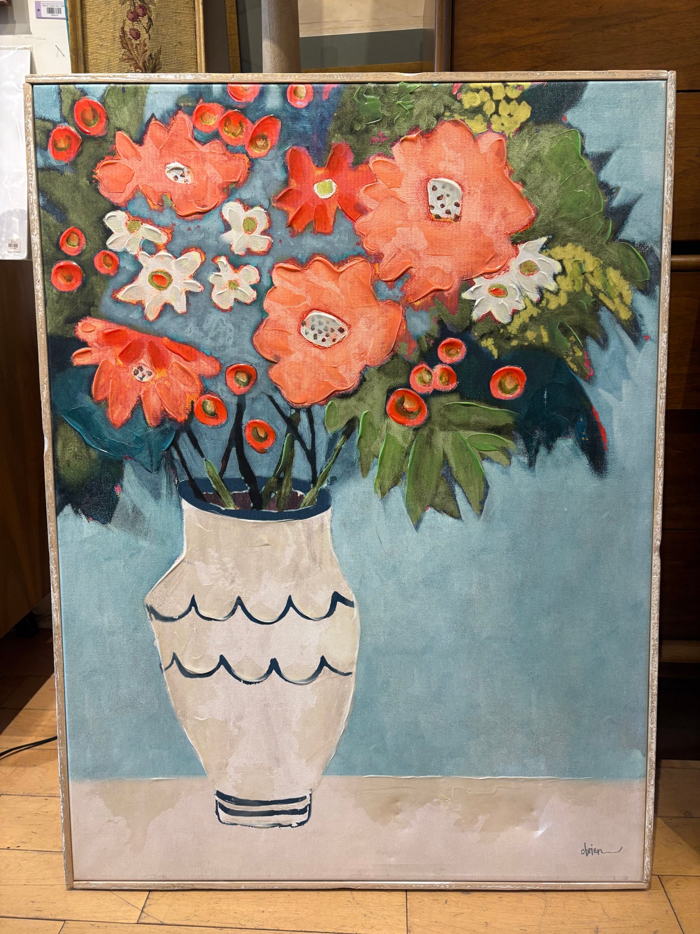 Signed Anne O'Brian Flowers in a Vase Still Life Painting