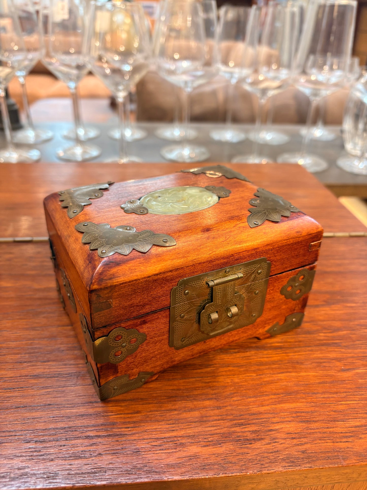 Small Wood & Jade Jewelry Box