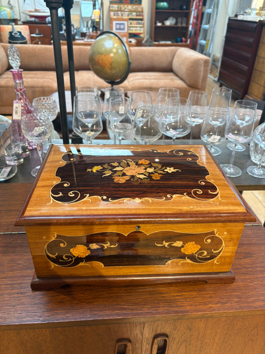 Large Vintage Inlaid 3 Tier Jewelry Box
